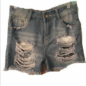 Distressed hi rise jean shorts